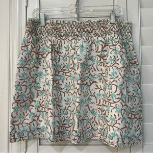 Brand New Lilla P Blue/Brown Printed Smocked Waist Skirt, Size XL